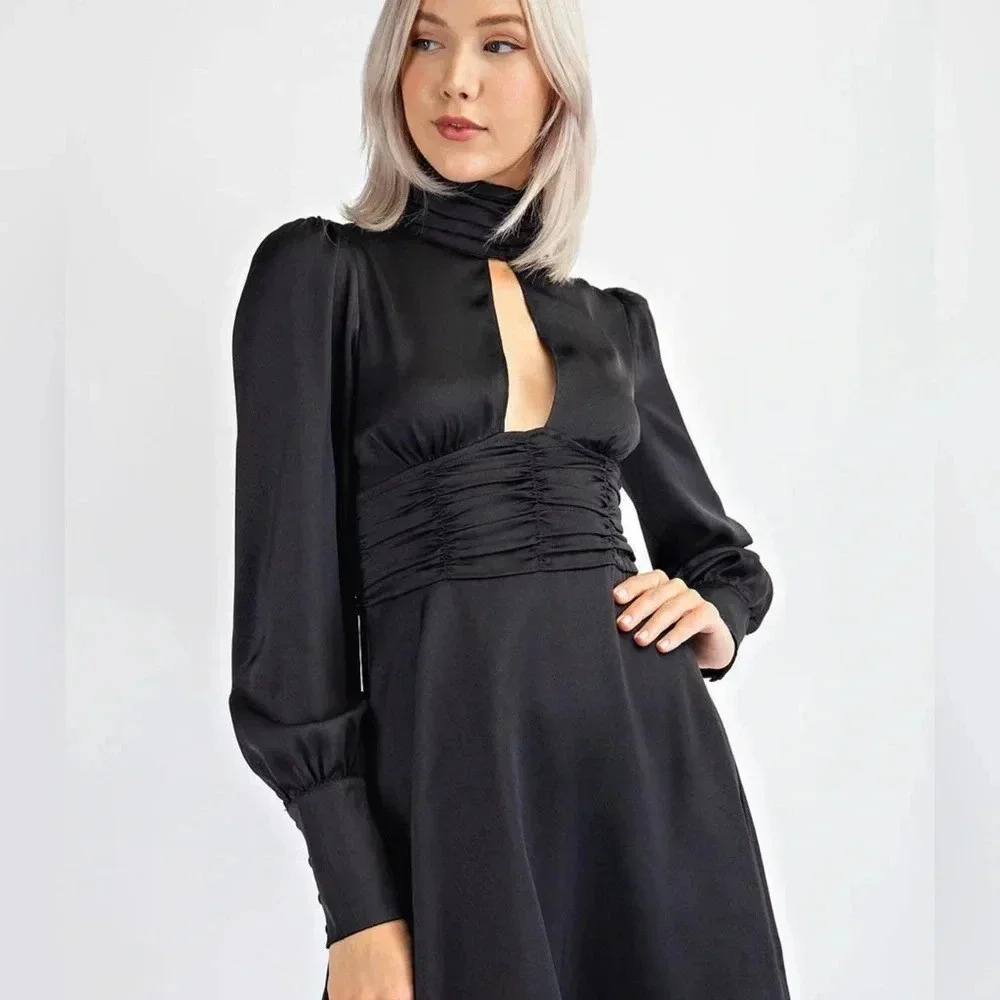 Edit by nine High neck, plunge neck, long sleeves dress. Soft silky finish - Picture 3 of 11